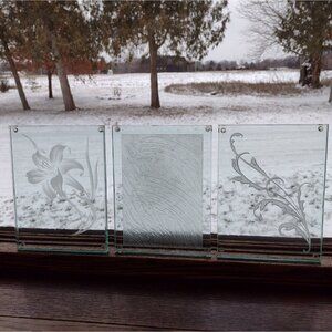 Glass Art Design Minneapolis MN Signed Floral Stucco Engraved (3) Glass Wall Art